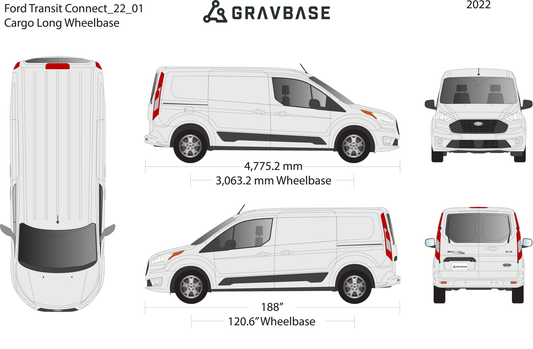 2022 Ford Transit Connect vector wrap template V01, Premium Full Color - GravBase