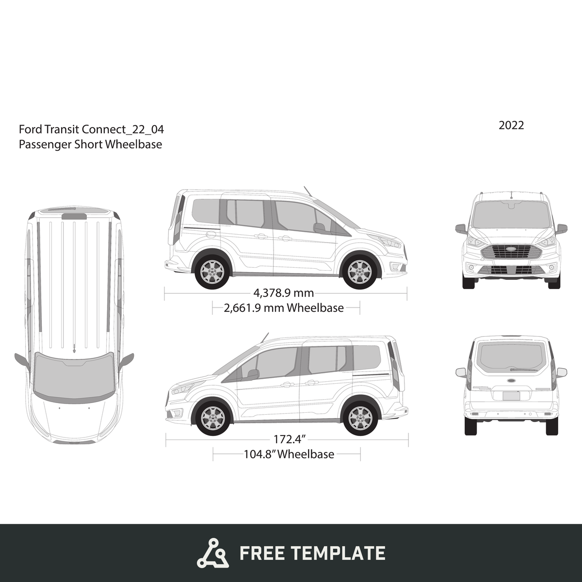 2022 Ford Transit Connect free vector vehicle wrap template - GravBase
