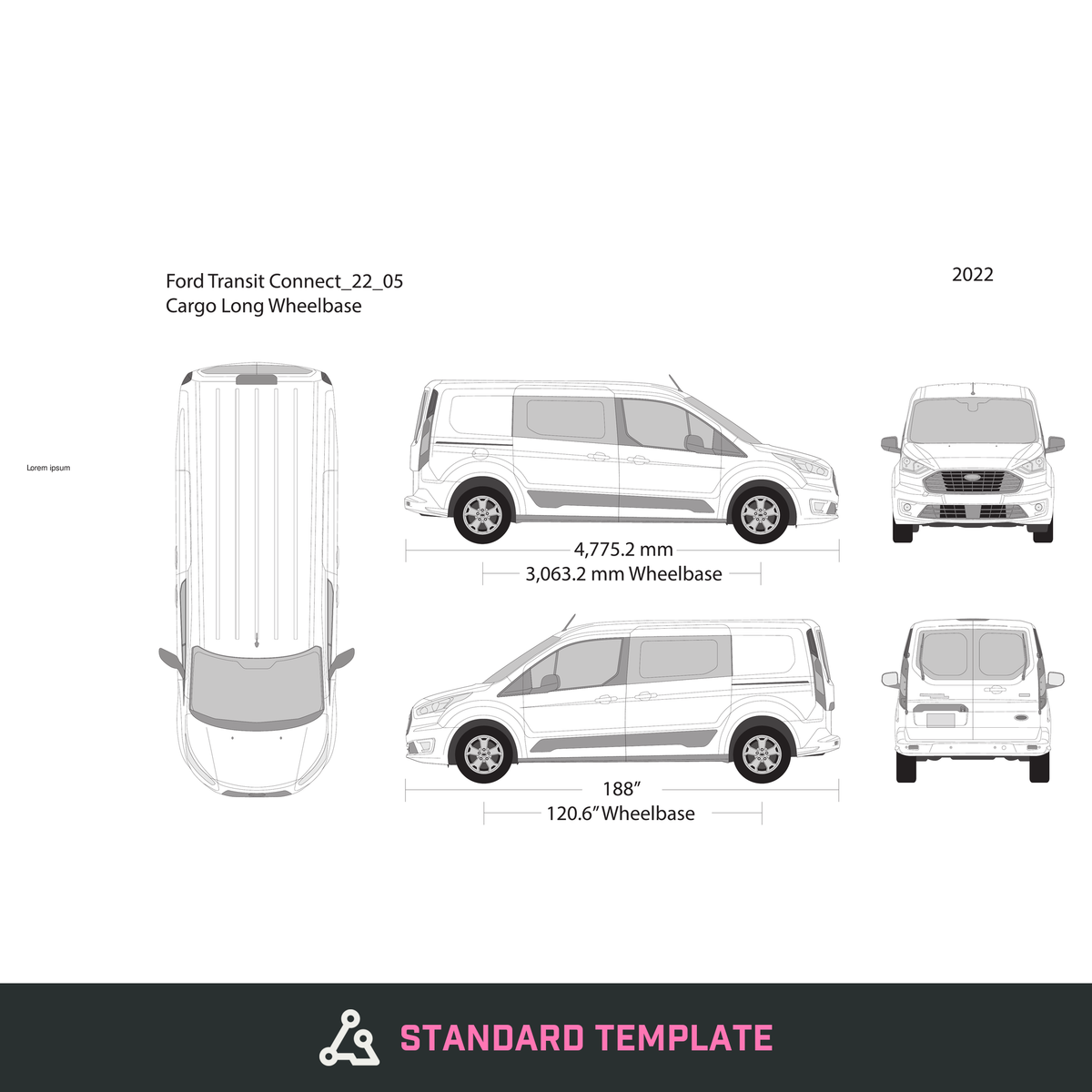 2022 Ford Transit Connect vector wrap template V05, Design-Ready PDF - GravBase