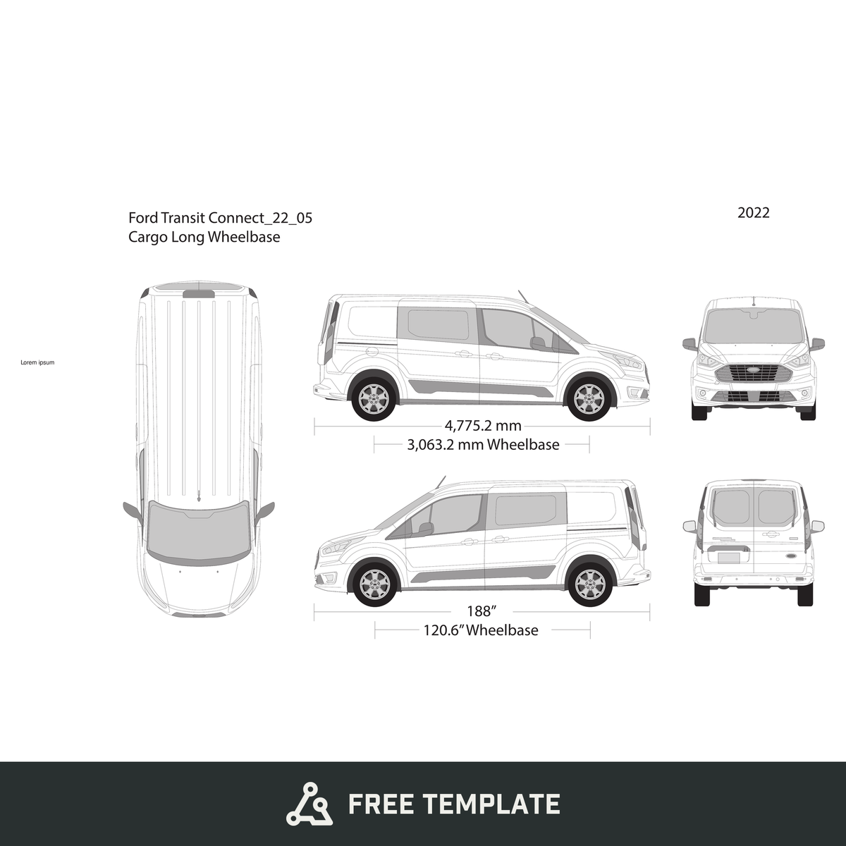 2022 Ford Transit Connect free vector vehicle wrap template - GravBase