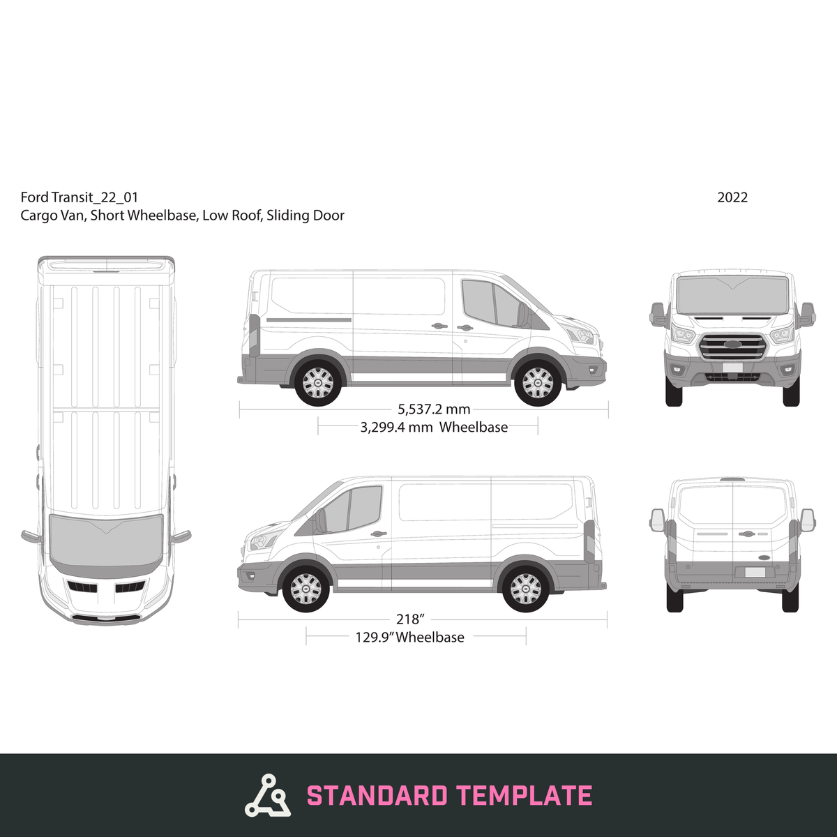 2022 Ford Transit Sliding Doors vector wrap template V01, Design-Ready PDF - GravBase
