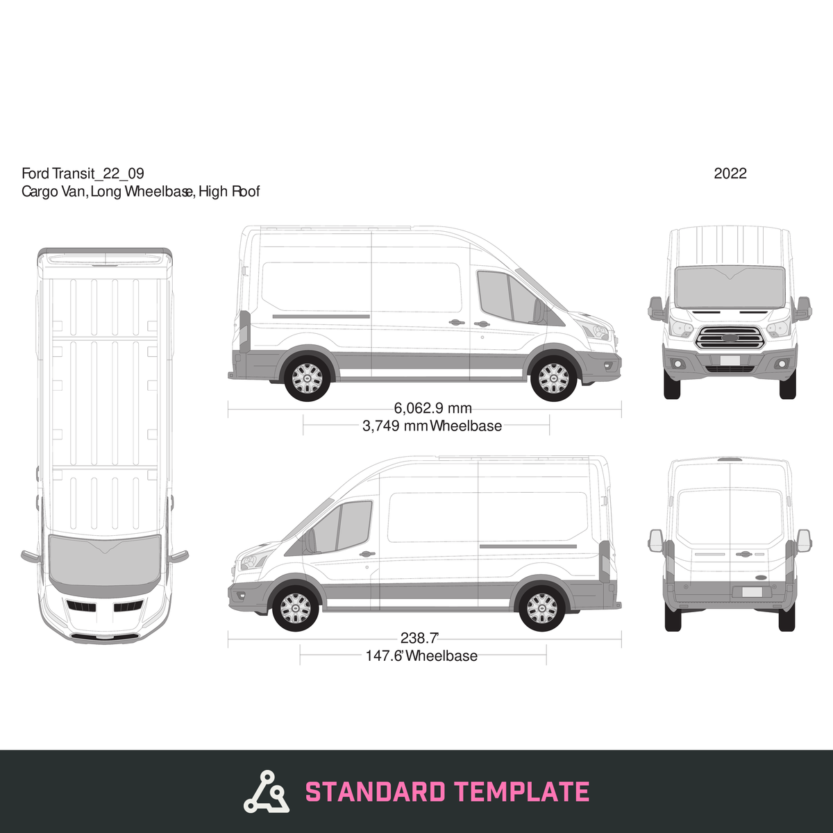 2022 Ford Transit Sliding Doors vector wrap template V09, Design-Ready PDF - GravBase