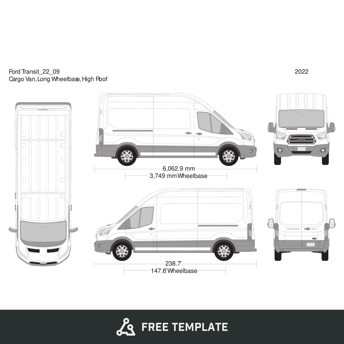 2022 Ford Transit Sliding Doors free vector vehicle wrap template - GravBase
