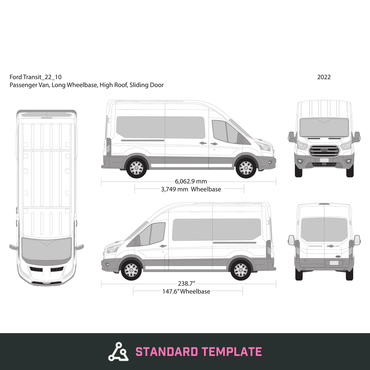 2022 Ford Transit Sliding Doors vector wrap template V10, Design-Ready PDF - GravBase