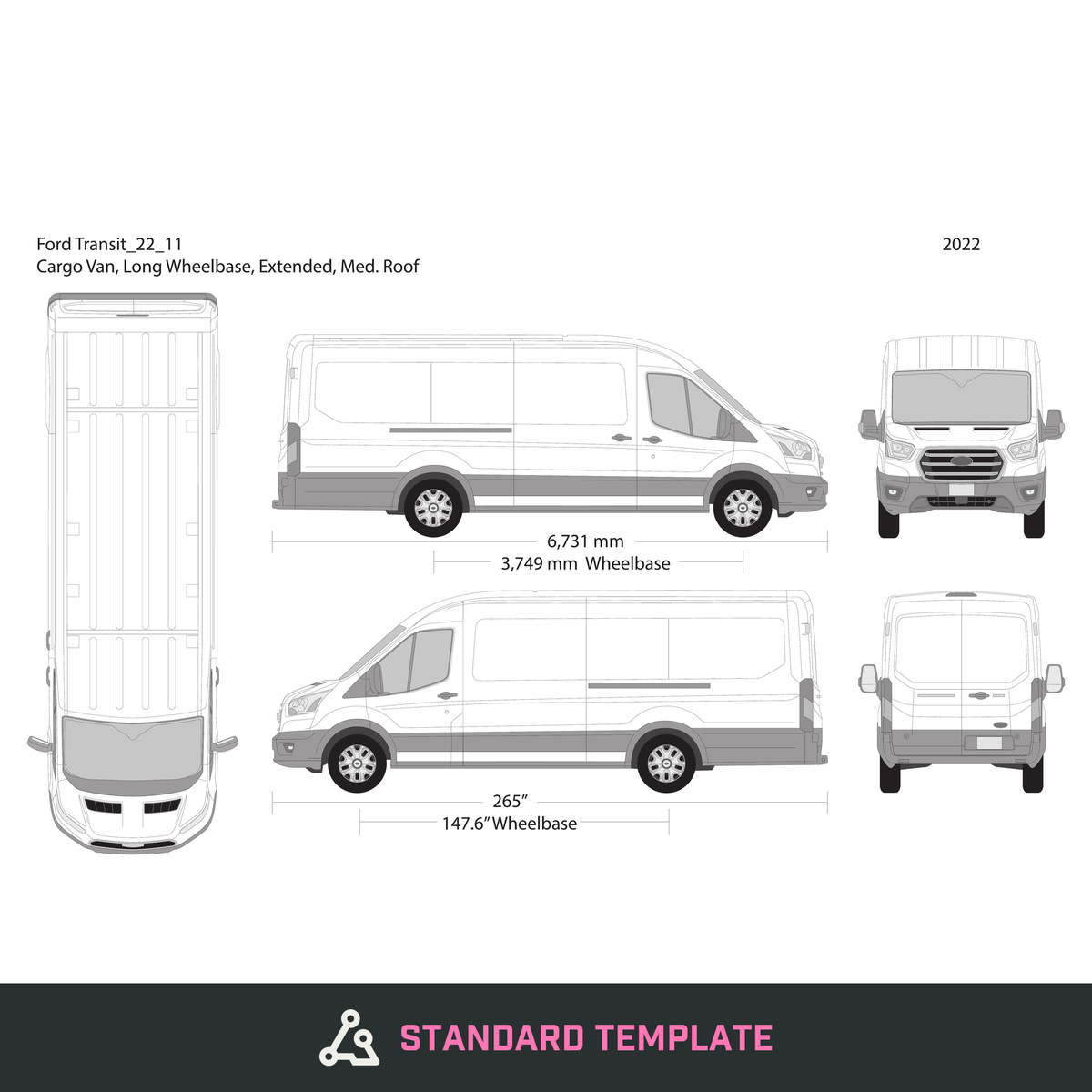 2022 Ford Transit Sliding Doors vector wrap template V11, Design-Ready PDF - GravBase