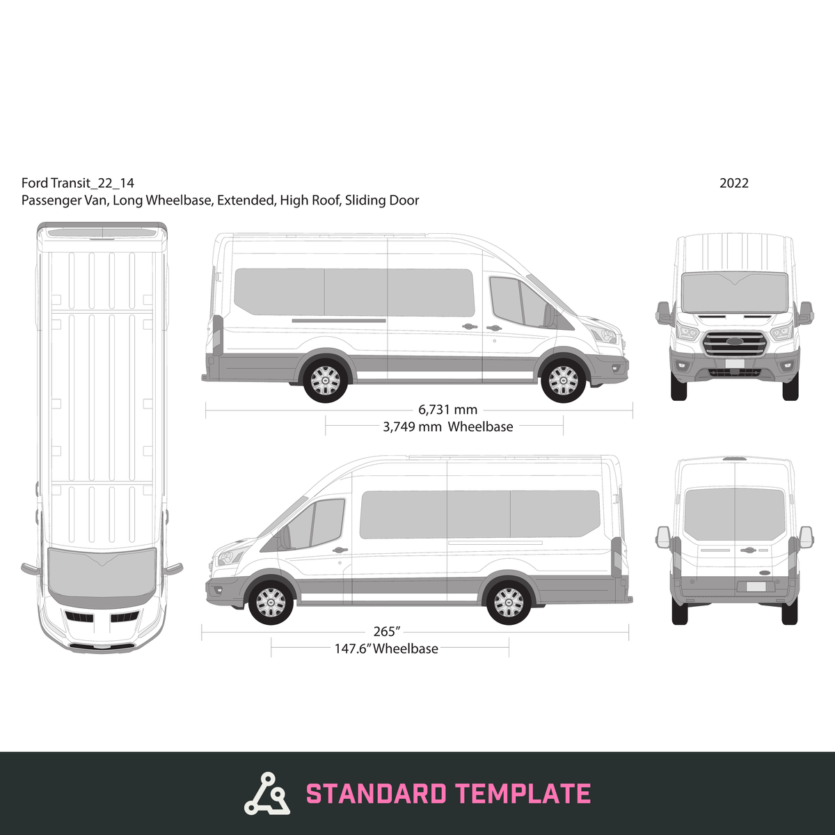 2022 Ford Transit Sliding Doors vector wrap template V14, Design-Ready PDF - GravBase