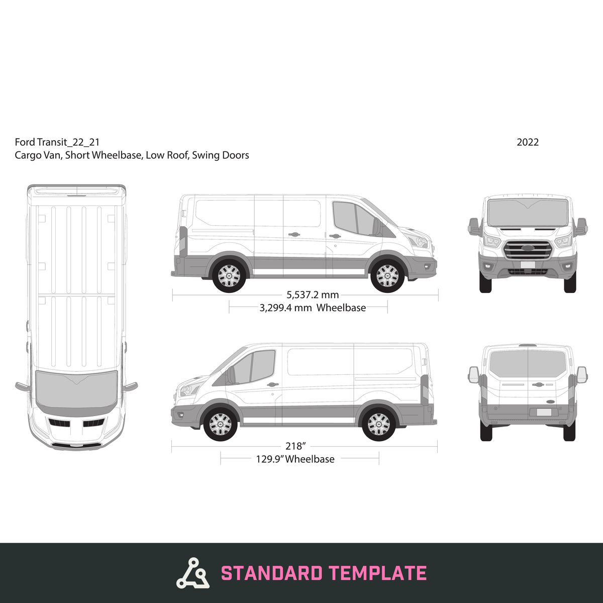 2022 Ford Transit Swing Doors vector wrap template V21, Design-Ready PDF - GravBase