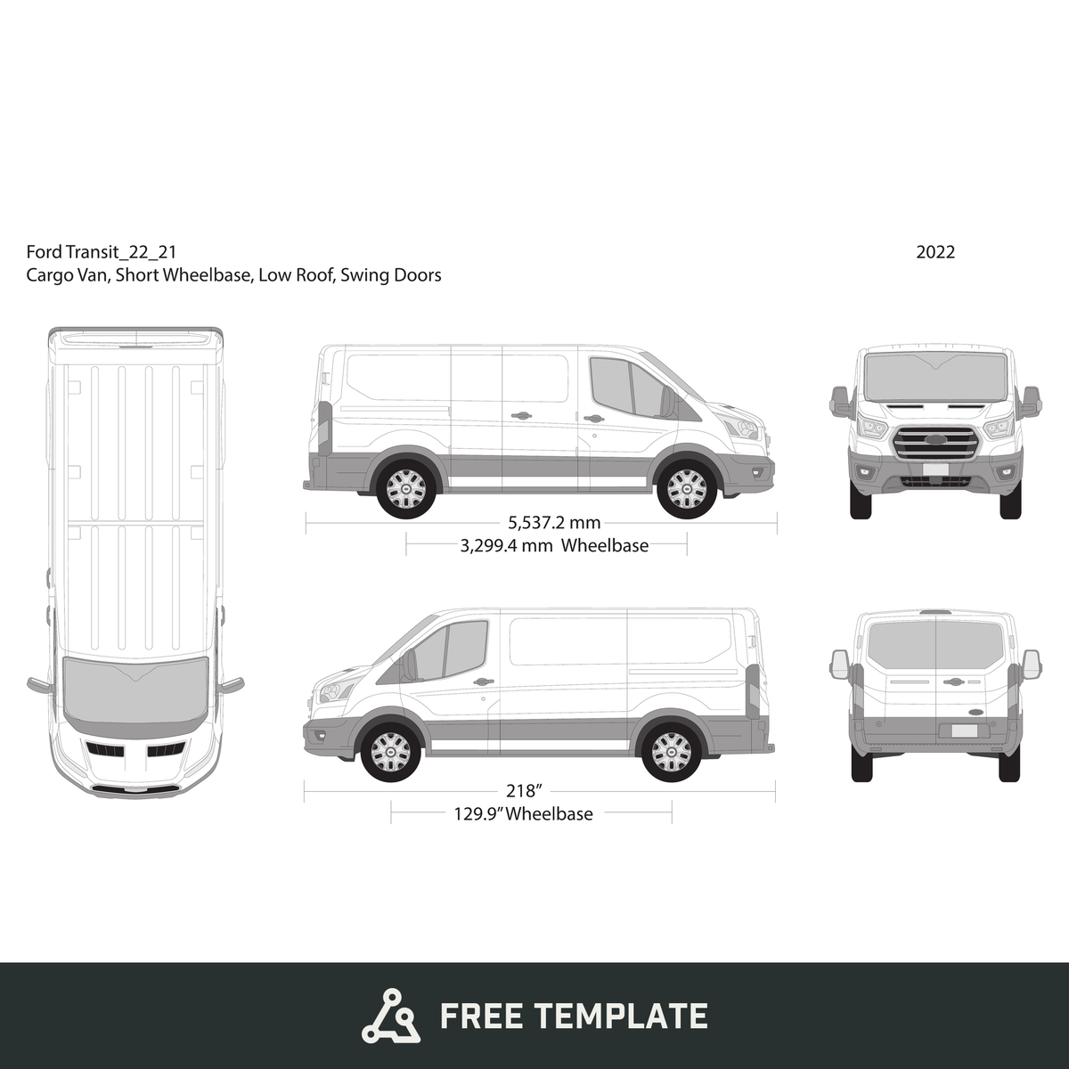 2022 Ford Transit Swing Doors free vector vehicle wrap template - GravBase