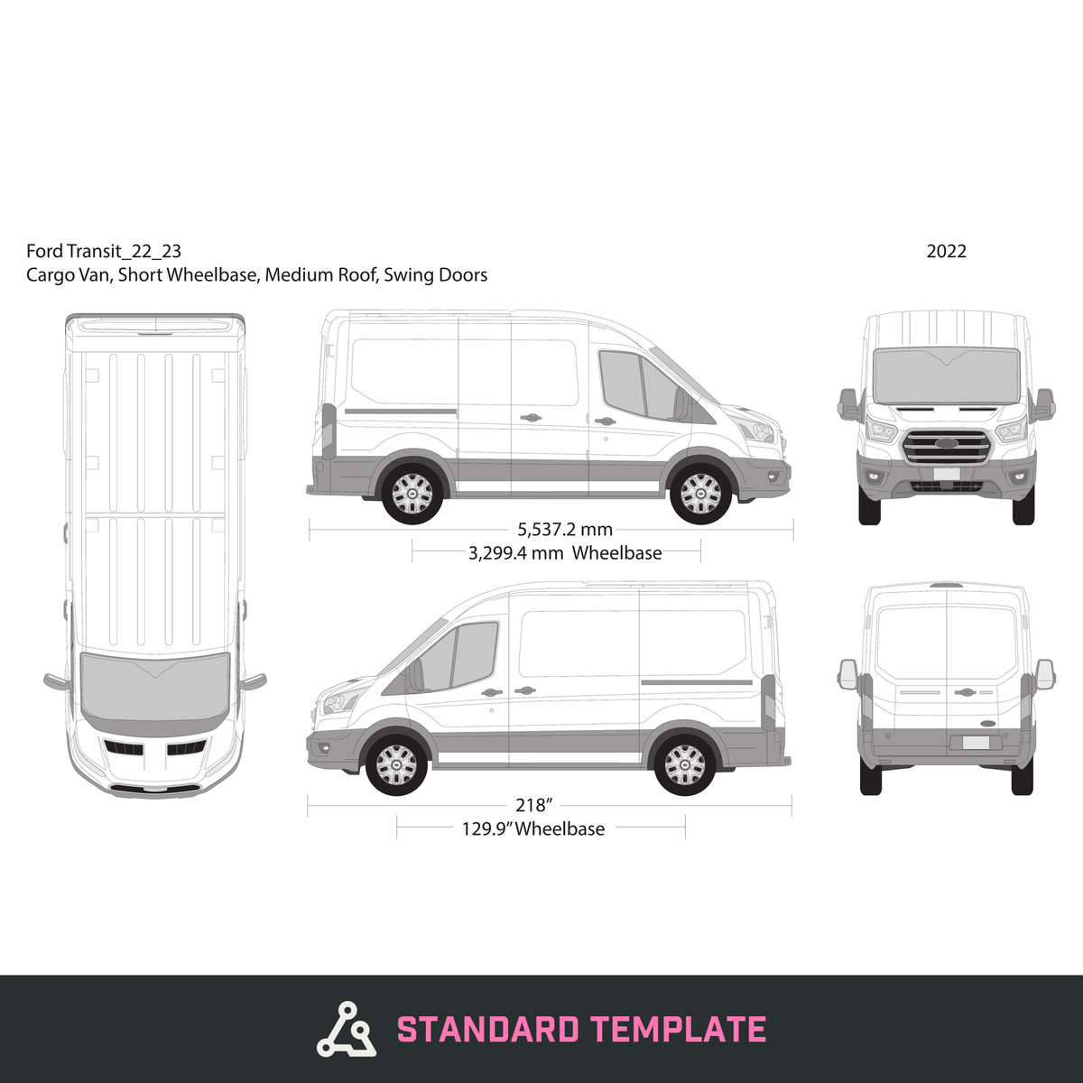 2022 Ford Transit Swing Doors vector wrap template V23, Design-Ready PDF - GravBase
