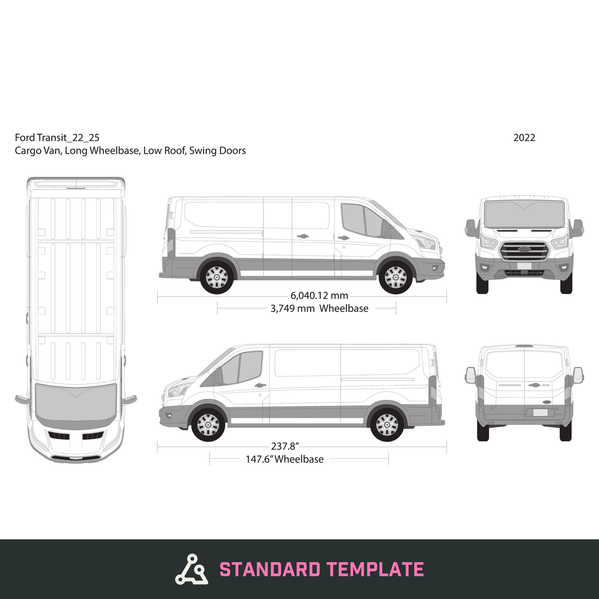 2022 Ford Transit Swing Doors vector wrap template V25, Design-Ready PDF - GravBase