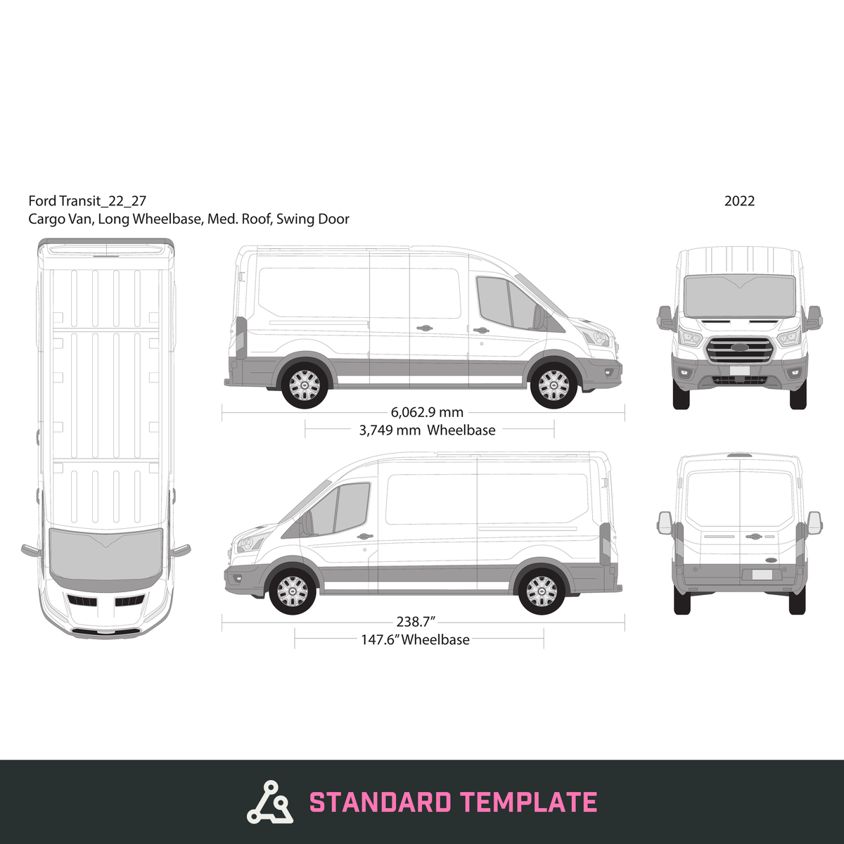 2022 Ford Transit Swing Doors vector wrap template V27, Design-Ready PDF - GravBase