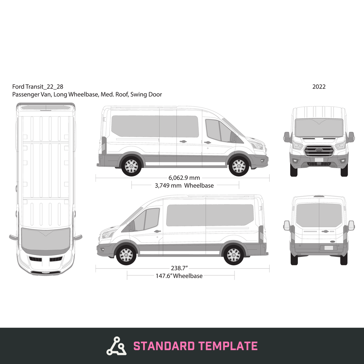 2022 Ford Transit Swing Doors vector wrap template V28, Design-Ready PDF - GravBase