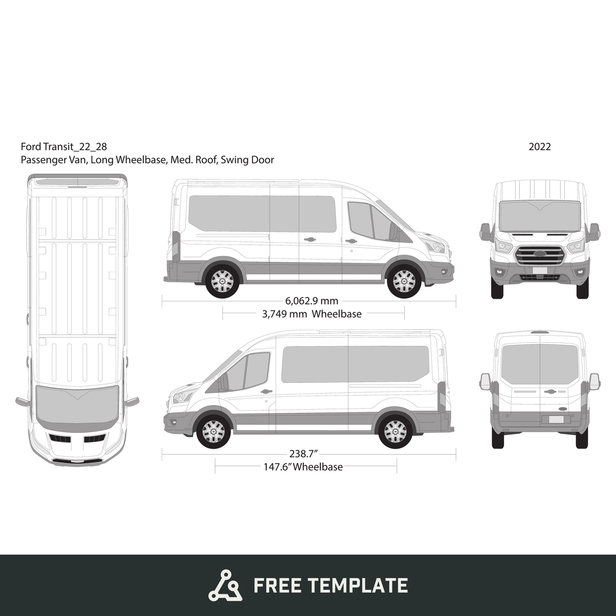 2022 Ford Transit Swing Doors free vector vehicle wrap template - GravBase