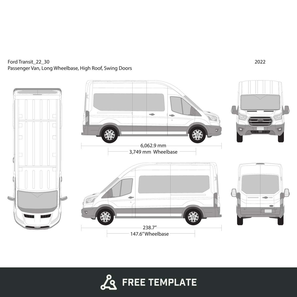2022 Ford Transit Swing Doors free vector vehicle wrap template - GravBase