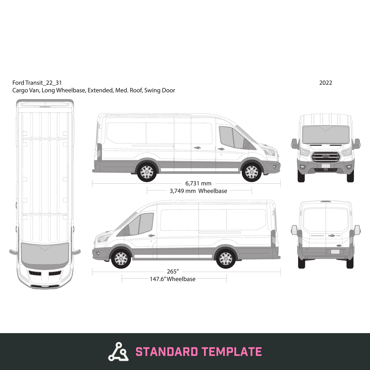 2022 Ford Transit Swing Doors vector wrap template V31, Design-Ready PDF - GravBase