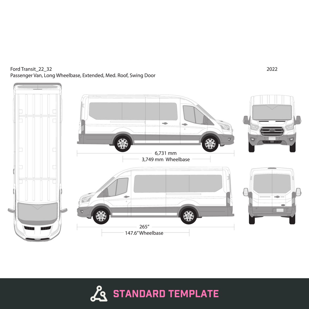 2022 Ford Transit Swing Doors vector wrap template V32, Design-Ready PDF - GravBase