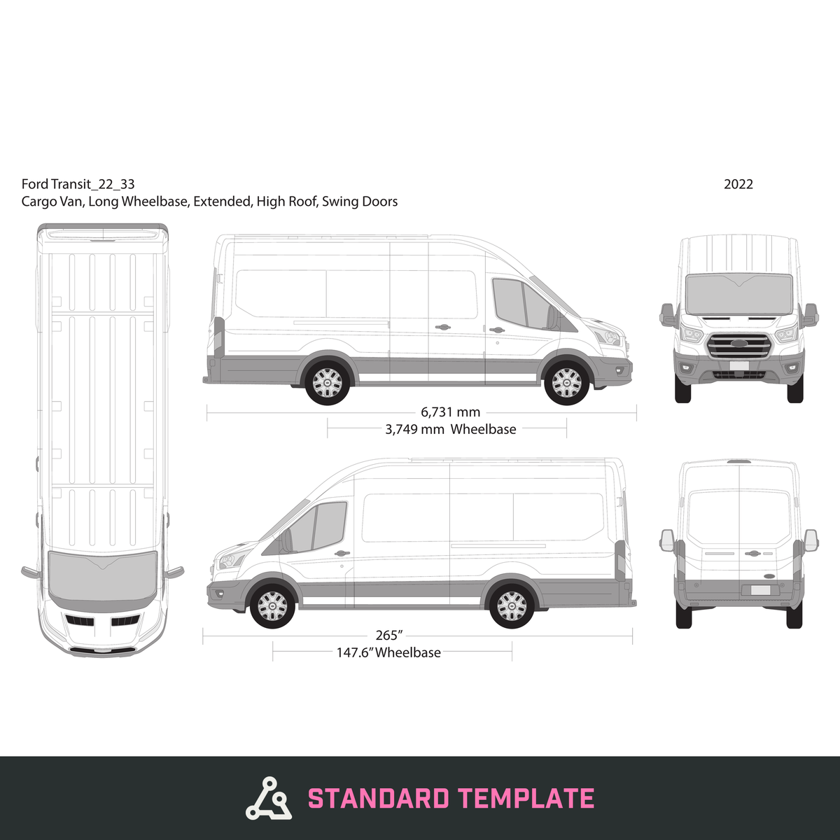 2022 Ford Transit Swing Doors vector wrap template V33, Design-Ready PDF - GravBase