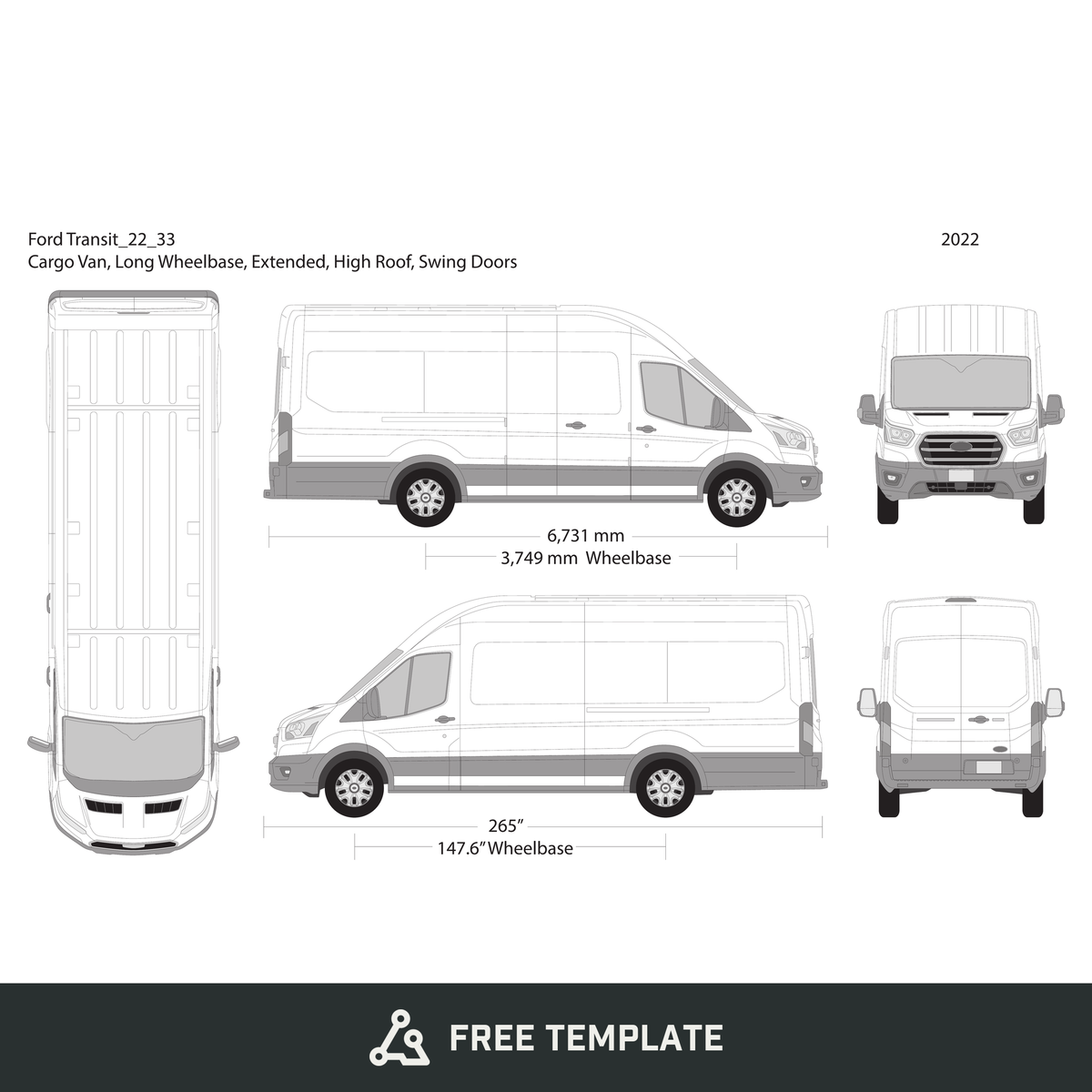 2022 Ford Transit Swing Doors free vector vehicle wrap template - GravBase