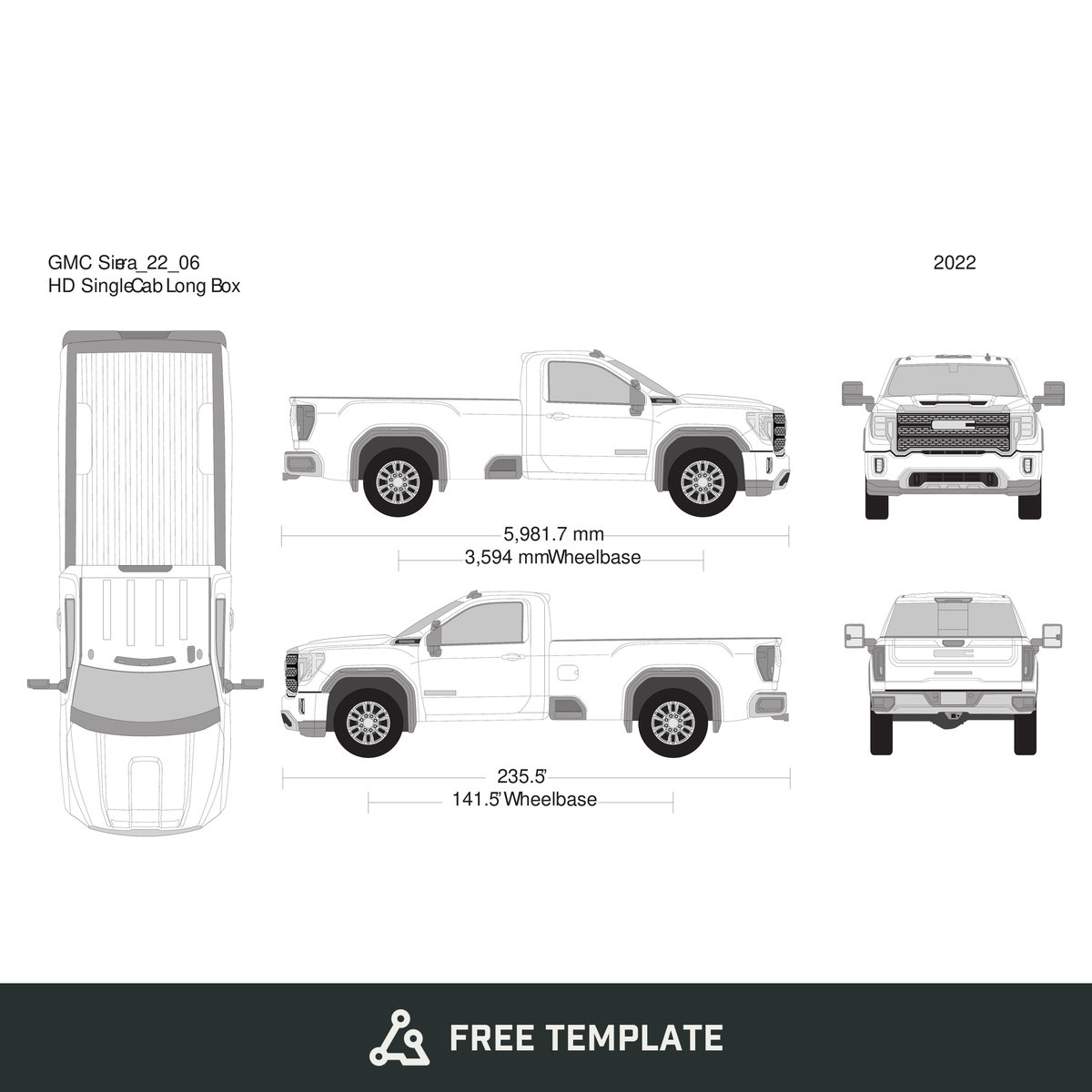 2022 GMC Sierra 2500-3500 HD free vector vehicle wrap template - GravBase