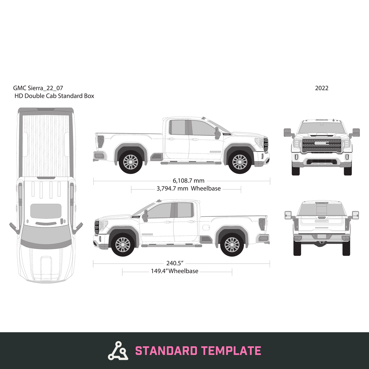 2022 GMC Sierra 2500-3500 HD vector wrap template V07, Design-Ready PDF - GravBase