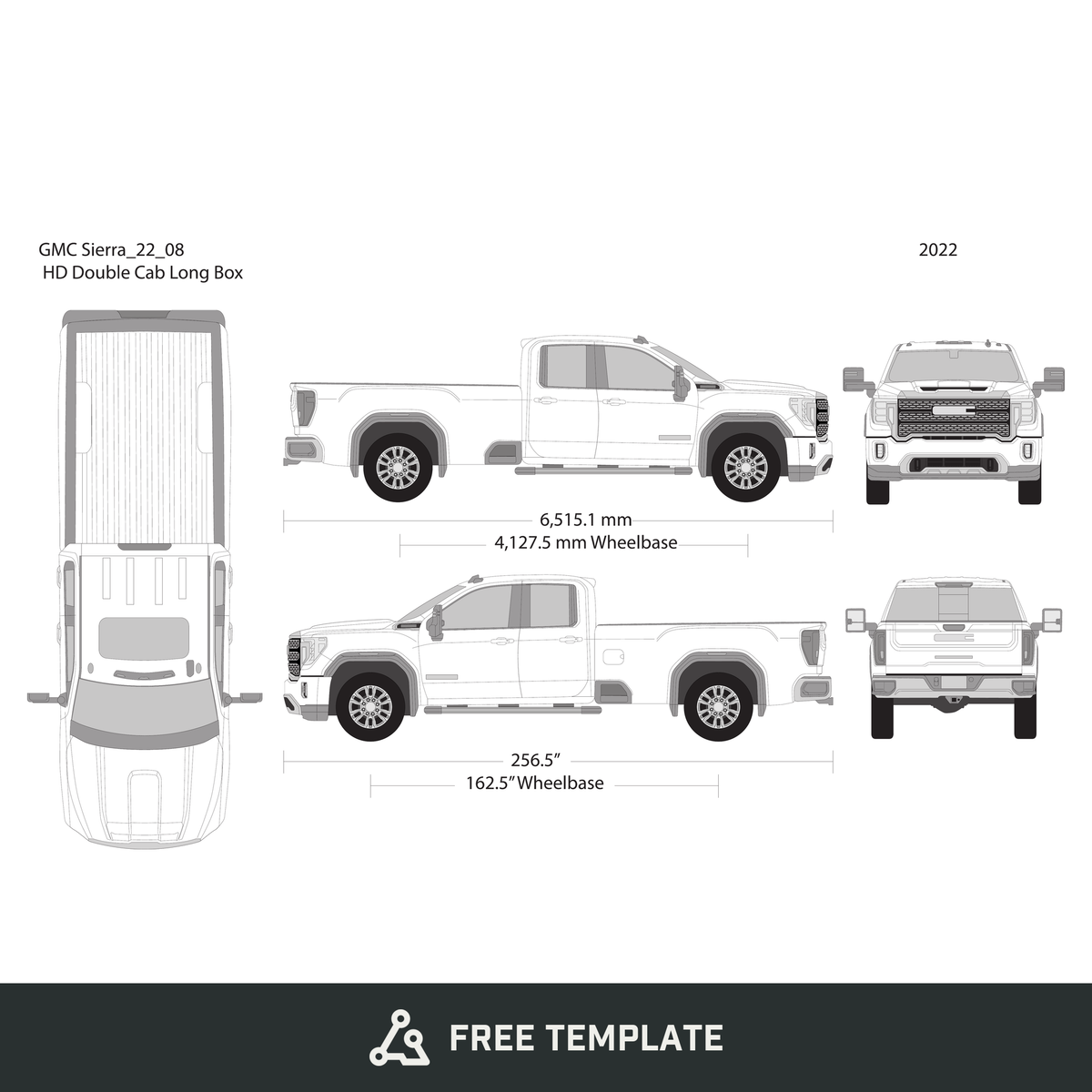 2022 GMC Sierra 2500-3500 HD free vector vehicle wrap template - GravBase