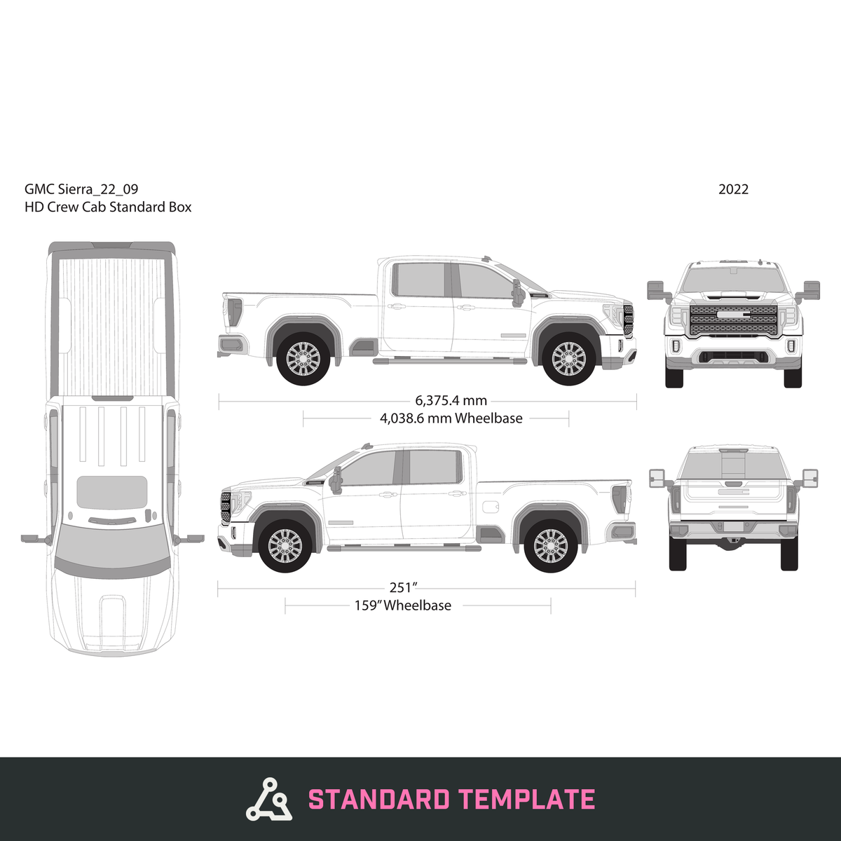 2022 GMC Sierra 2500-3500 HD vector wrap template V09, Design-Ready PDF - GravBase