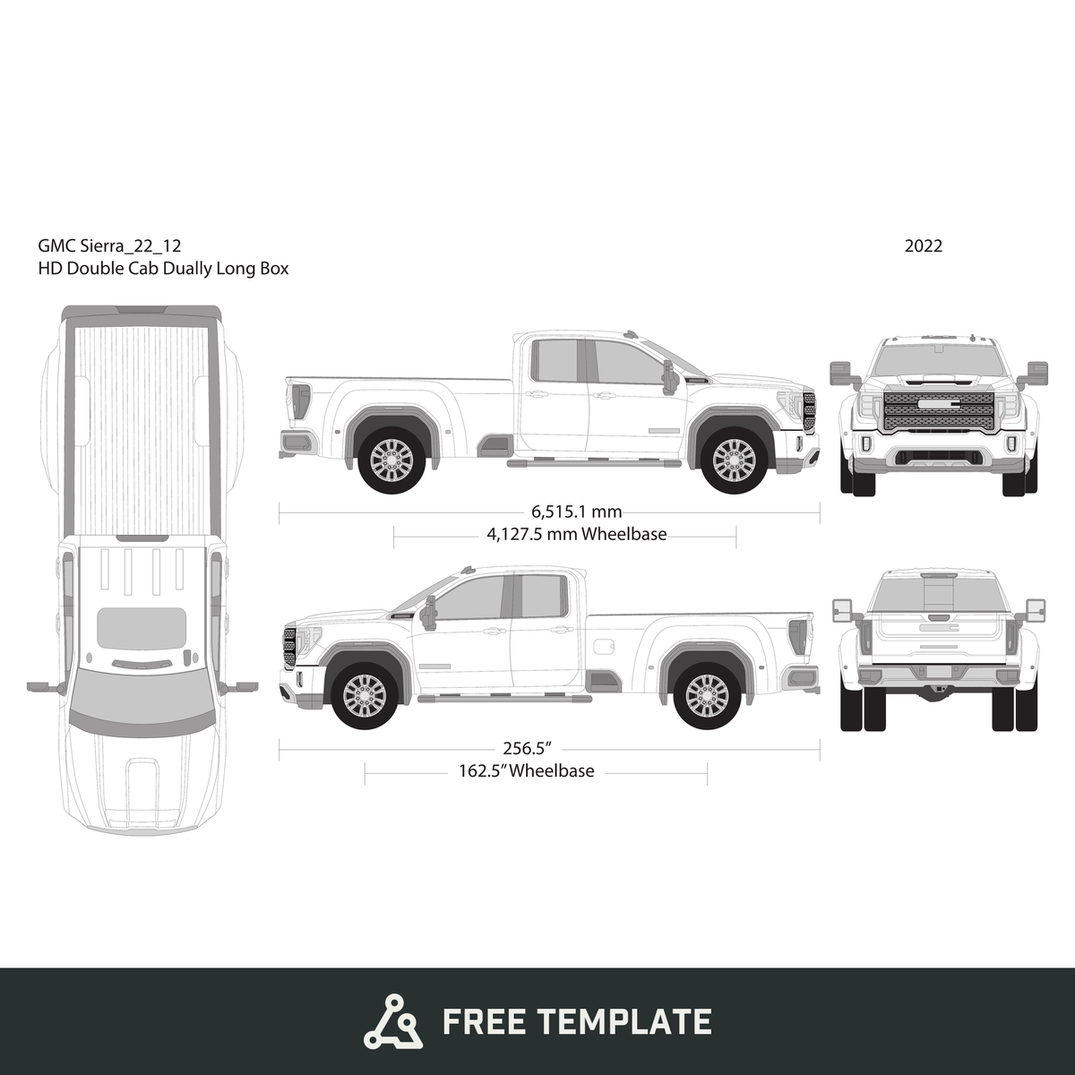 2022 GMC Sierra 2500-3500 HD free vector vehicle wrap template - GravBase