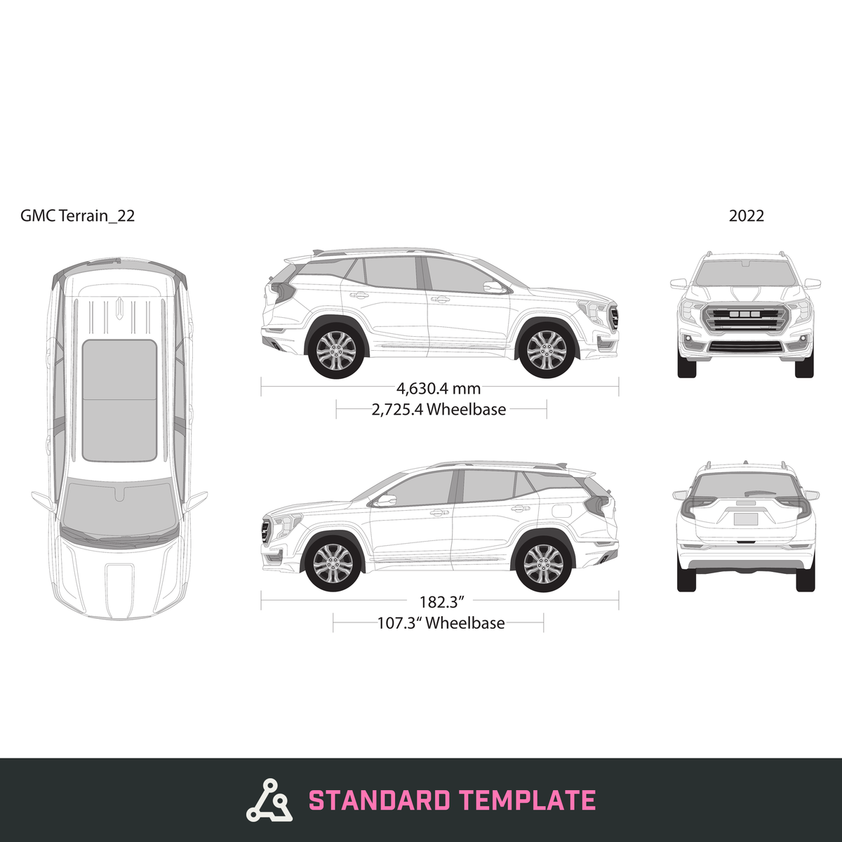 2022 GMC Terrain vector wrap template, Design-Ready PDF - GravBase