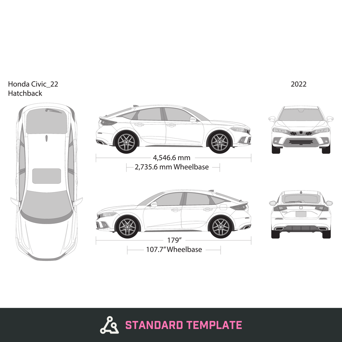 2022 Honda Civic Hatchback vector wrap template, Design-Ready PDF - GravBase