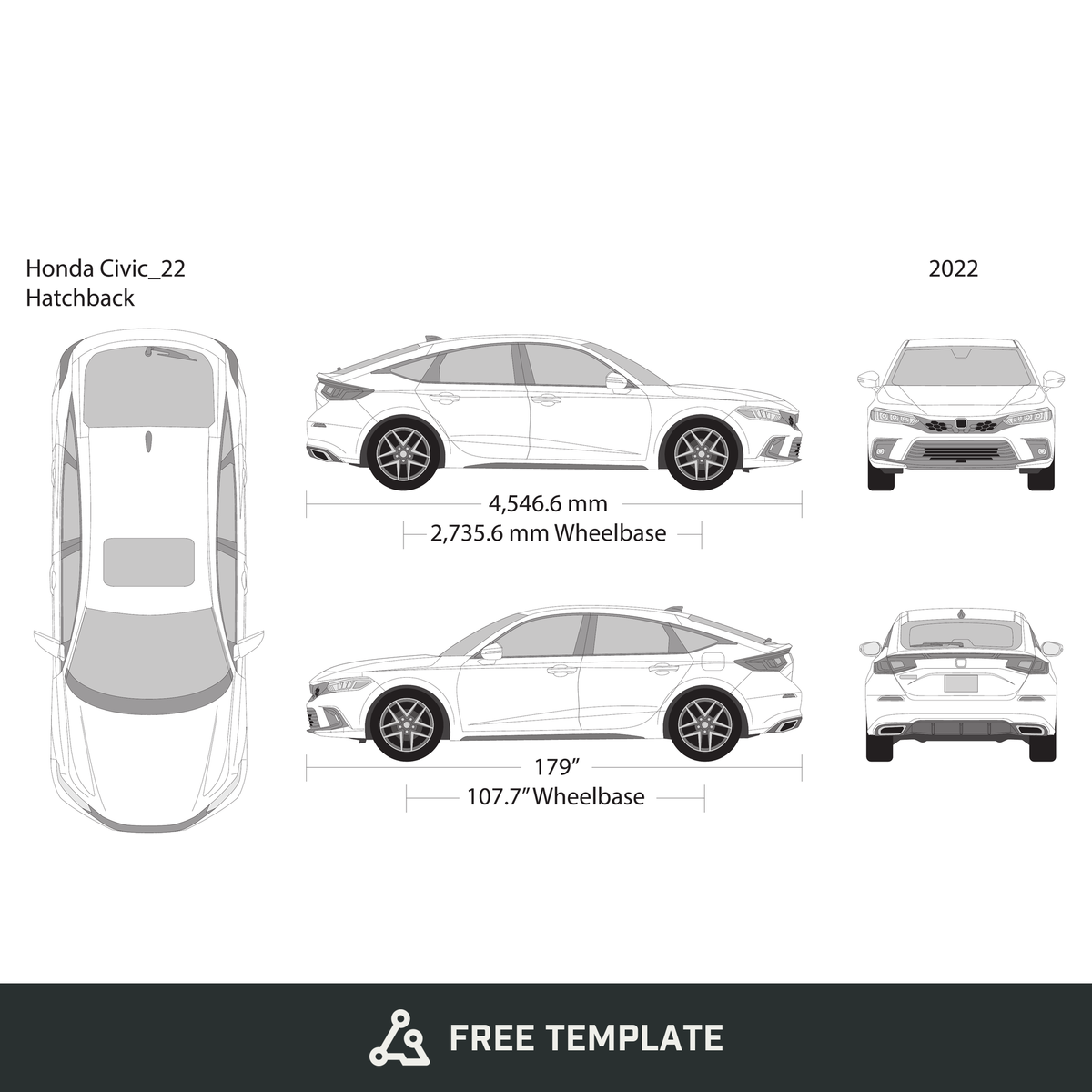 2022 Honda Civic Hatchback free vector vehicle wrap template - GravBase