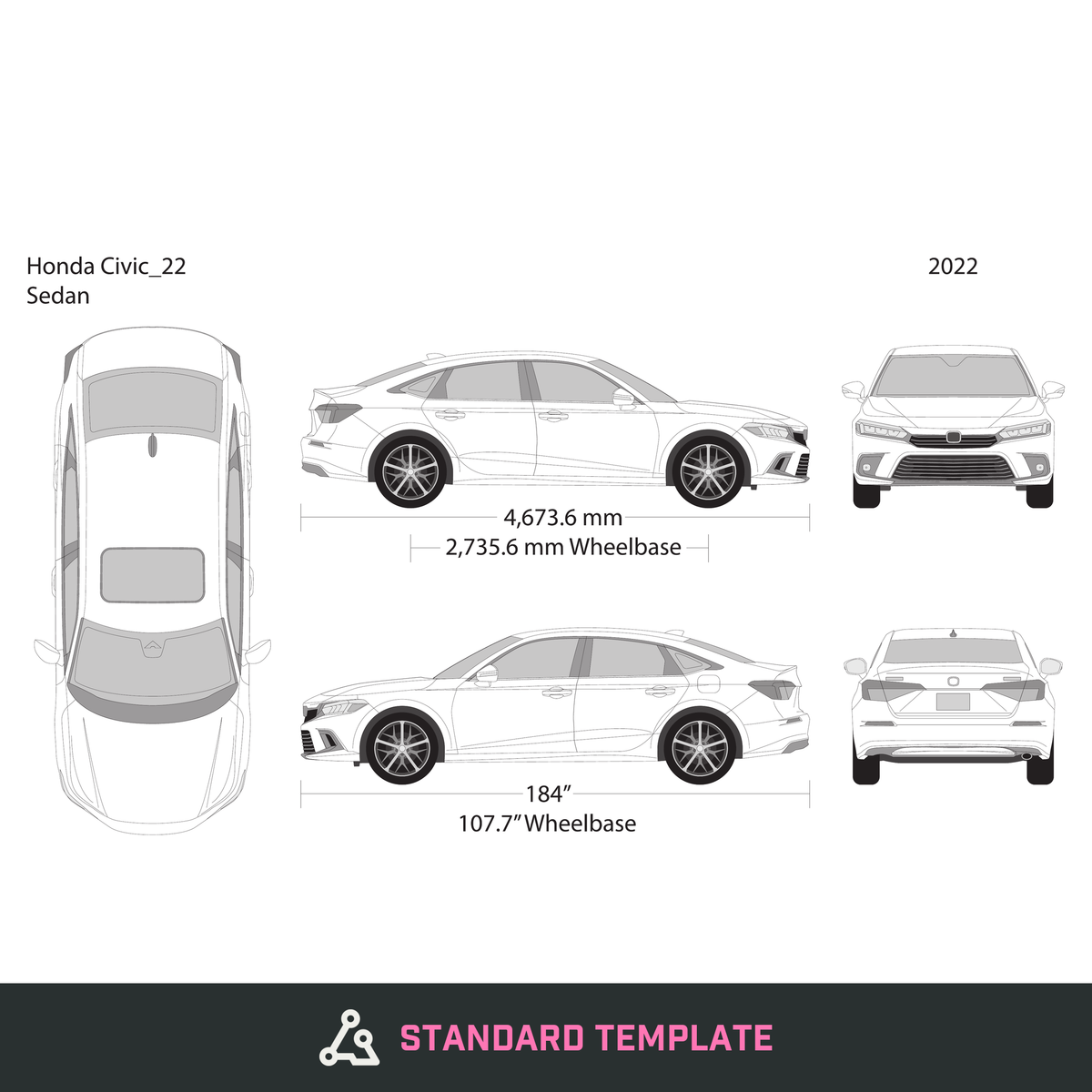2022 Honda Civic Sedan vector wrap template, Design-Ready PDF - GravBase