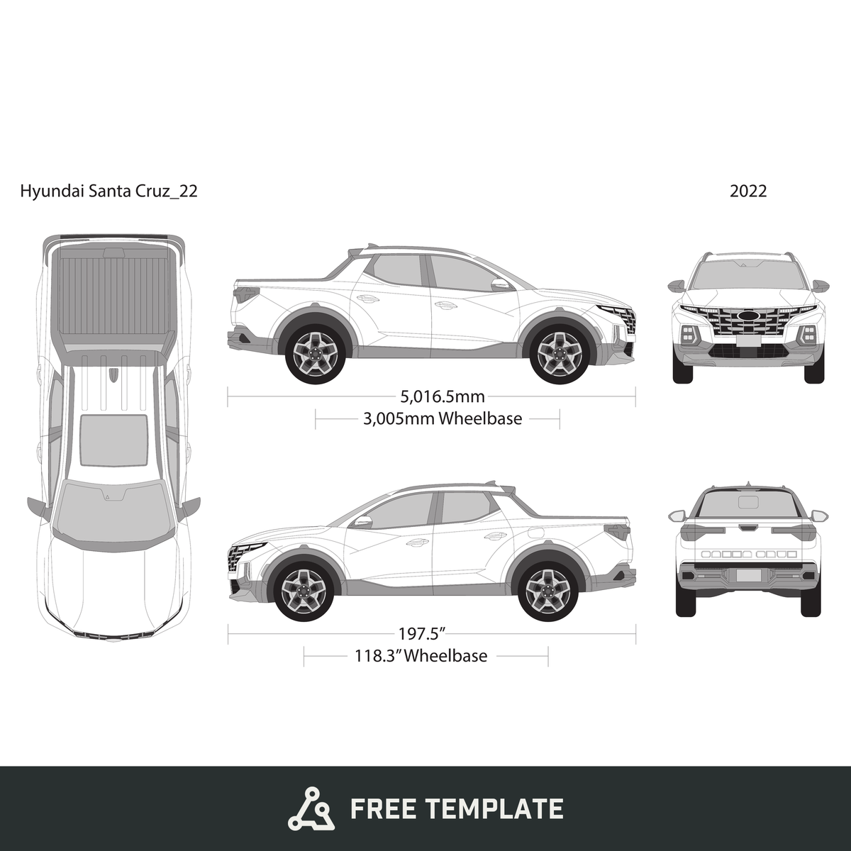 2022 Hyundai Santa Cruz free vector vehicle wrap template - GravBase