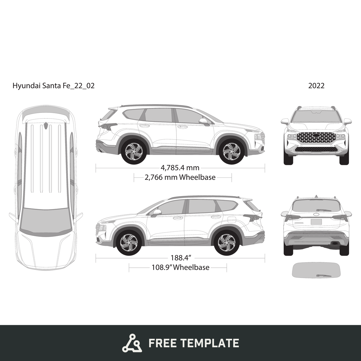 2022 Hyundai Santa Fe free vector vehicle wrap template - GravBase