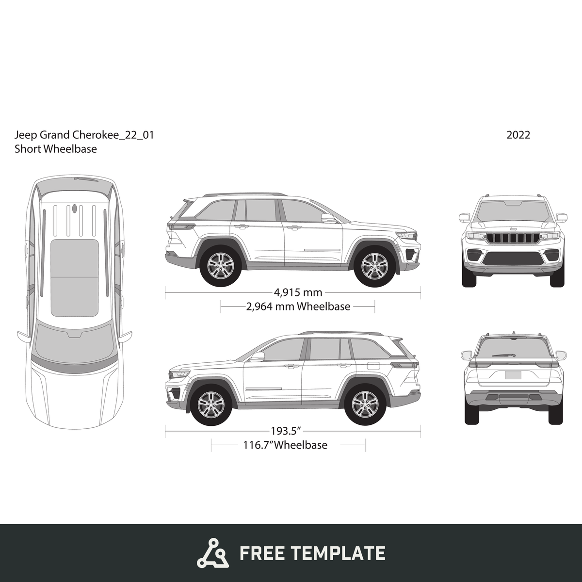 2022 Jeep Grand Cherokee free vector vehicle wrap template - GravBase