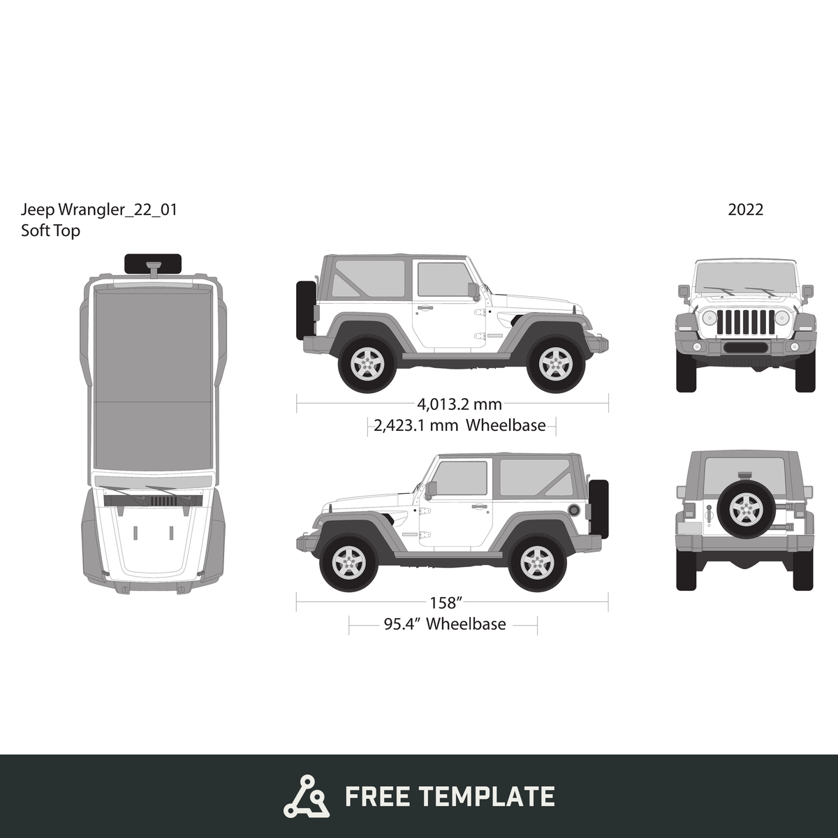 2022 Jeep Wrangler free vector vehicle wrap template - GravBase