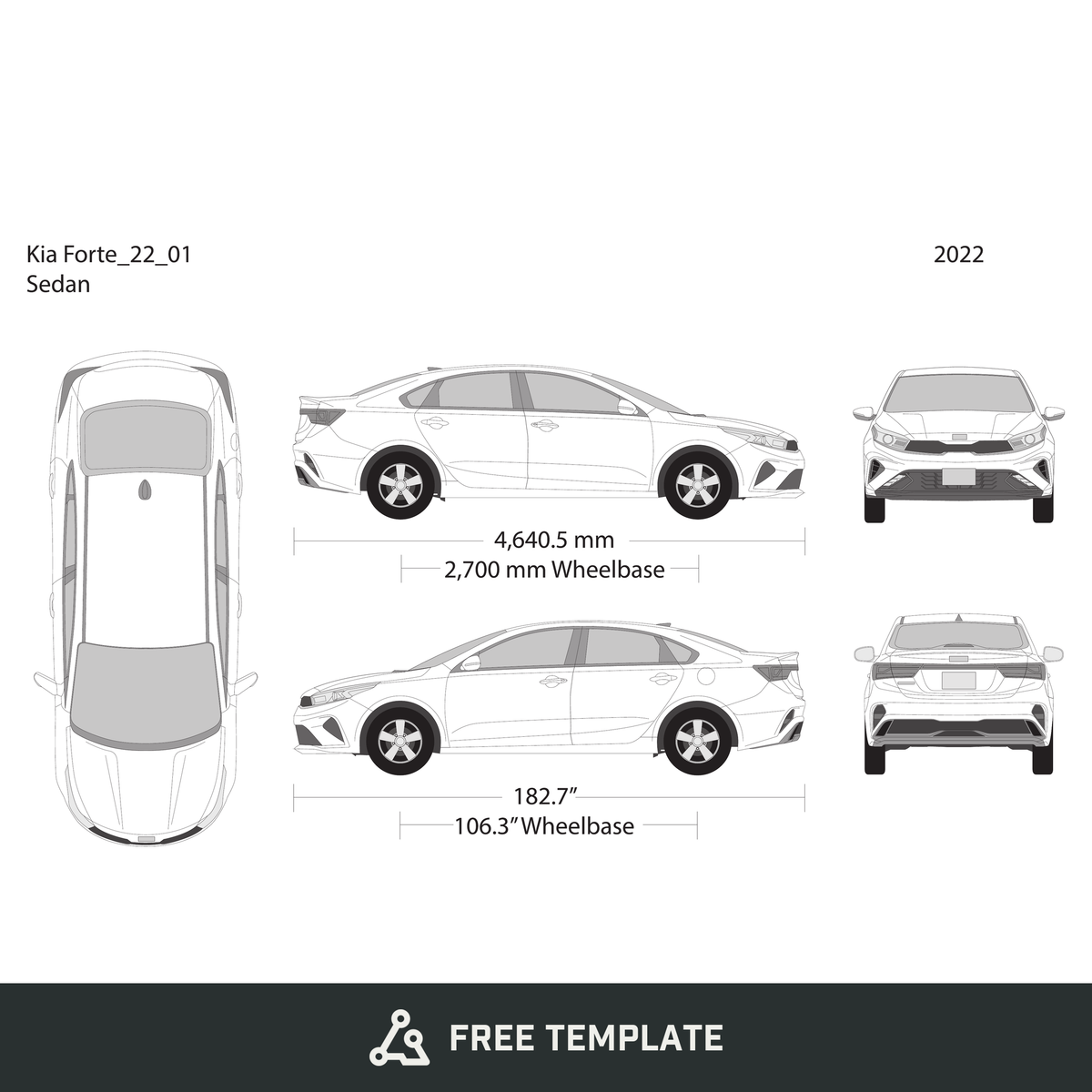 2022 Kia Forte free vector vehicle wrap template - GravBase