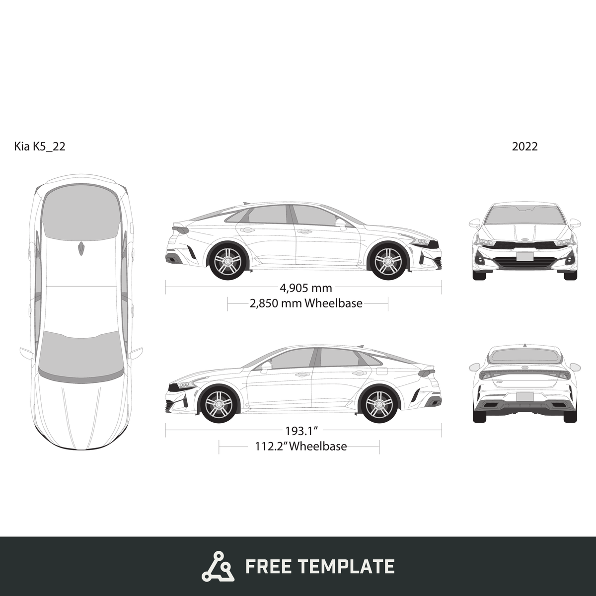 2022 Kia K5 free vector vehicle wrap template - GravBase