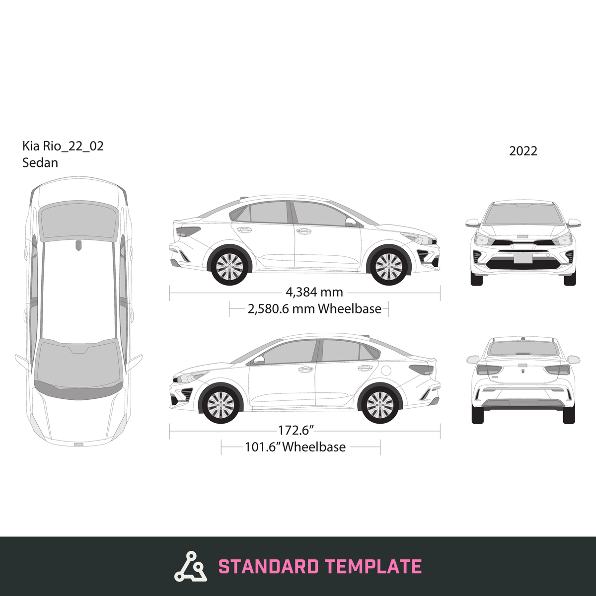 2022 Kia Rio vector wrap template, Design-Ready PDF - GravBase