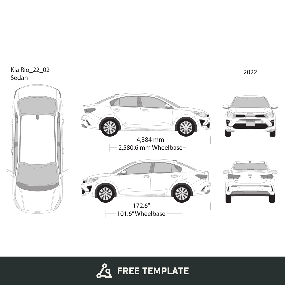 2022 Kia Rio free vector vehicle wrap template - GravBase