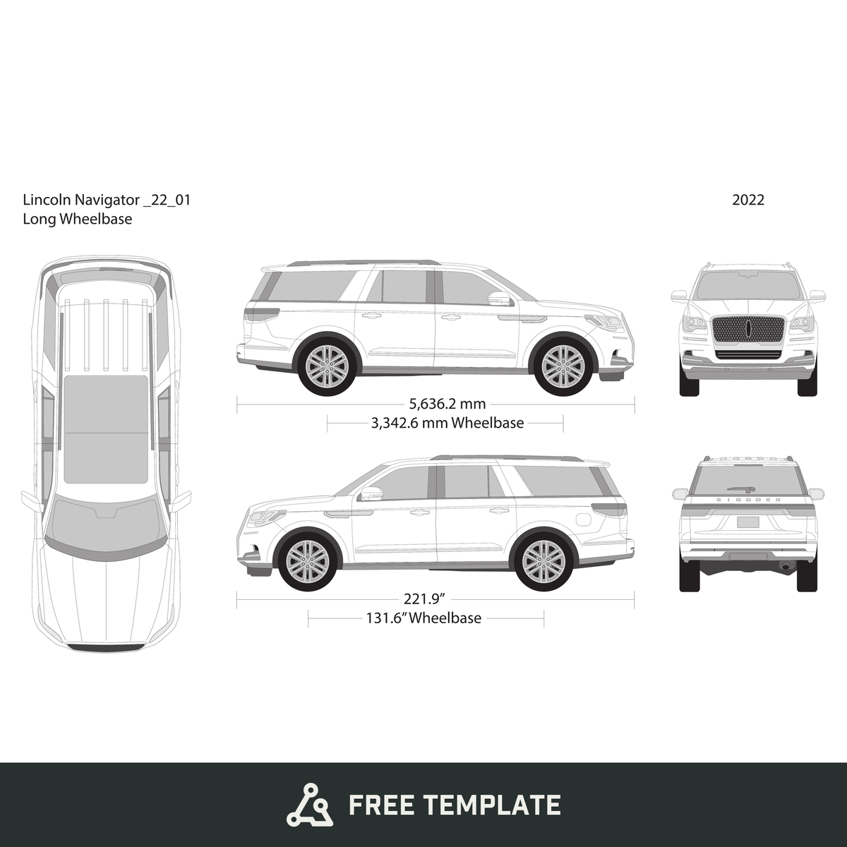 2022 Lincoln Navigator free vector vehicle wrap template - GravBase