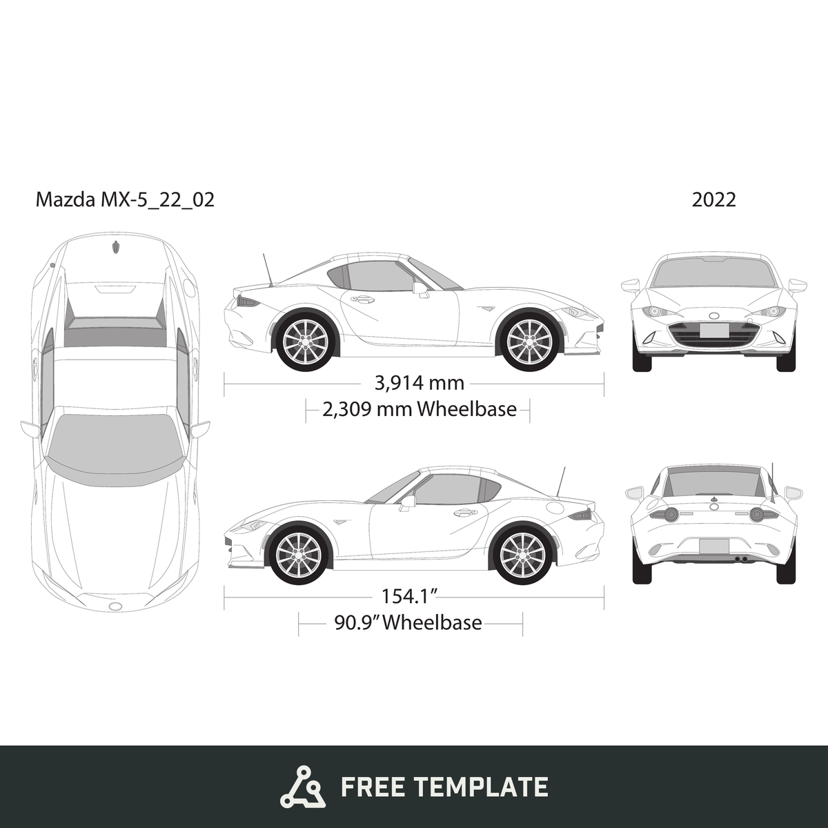 2022 Mazda MX-5 free vector vehicle wrap template - GravBase