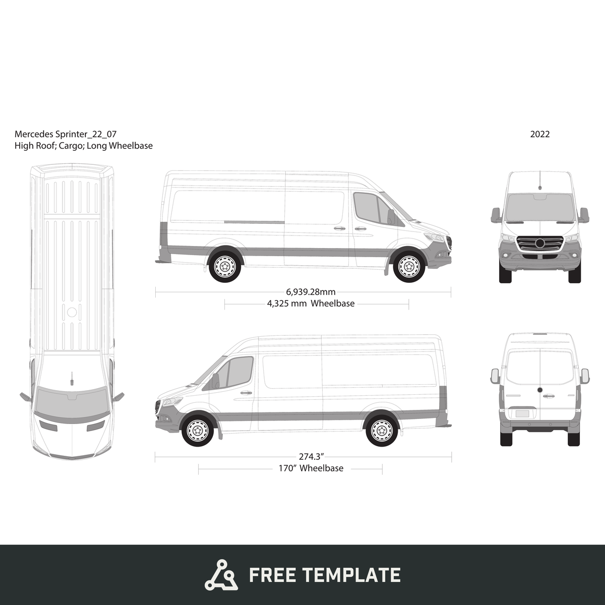 2022 Mercedes Sprinter free vector vehicle wrap template - GravBase