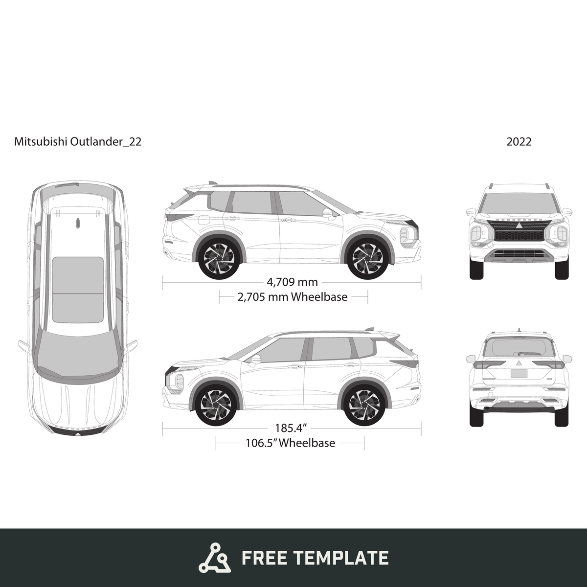 2022 Mitsubishi Outlander free vector vehicle wrap template - GravBase