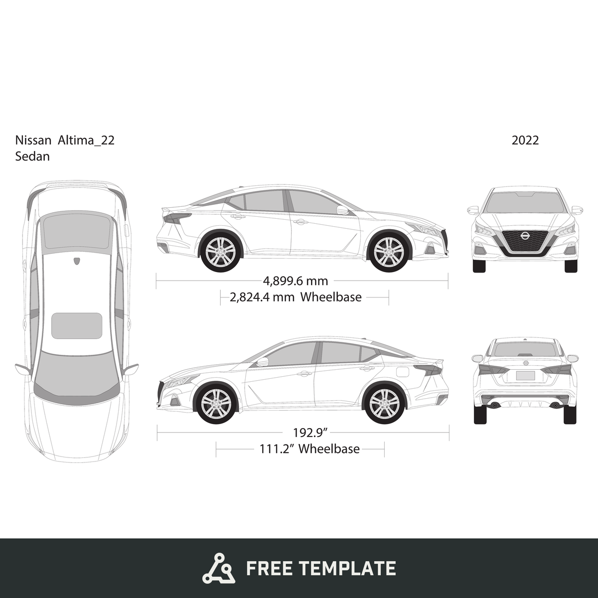 2022 Nissan Altima free vector vehicle wrap template - GravBase