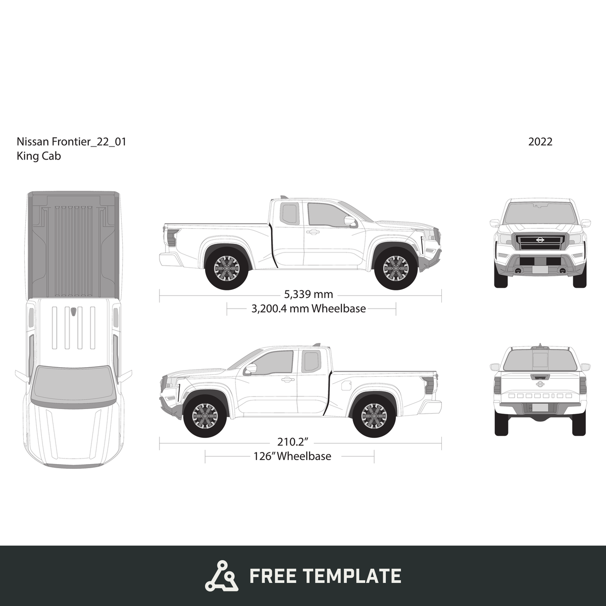 2022 Nissan Frontier front view free vector vehicle wrap template - GravBase