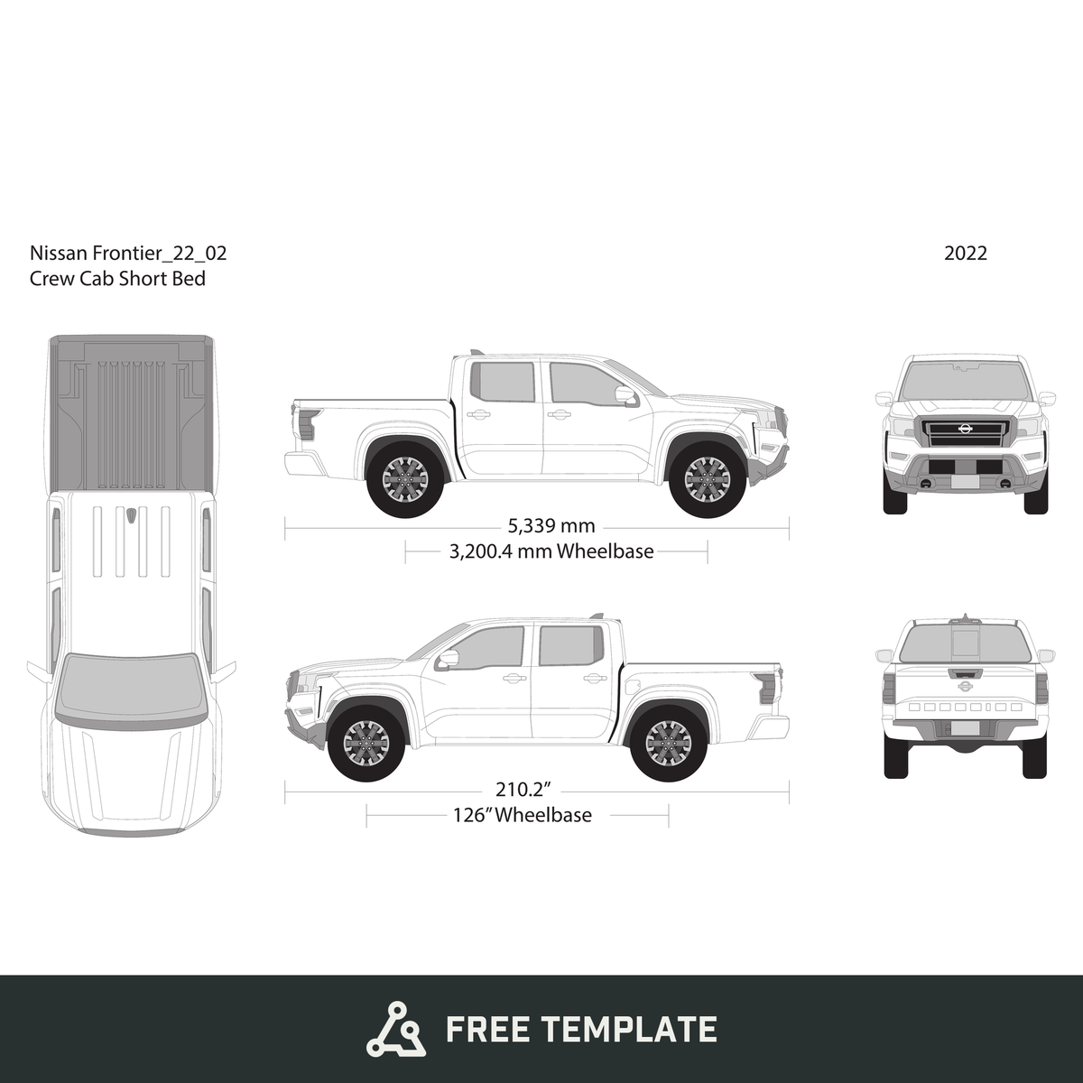 2022 Nissan Frontier front view free vector vehicle wrap template - GravBase