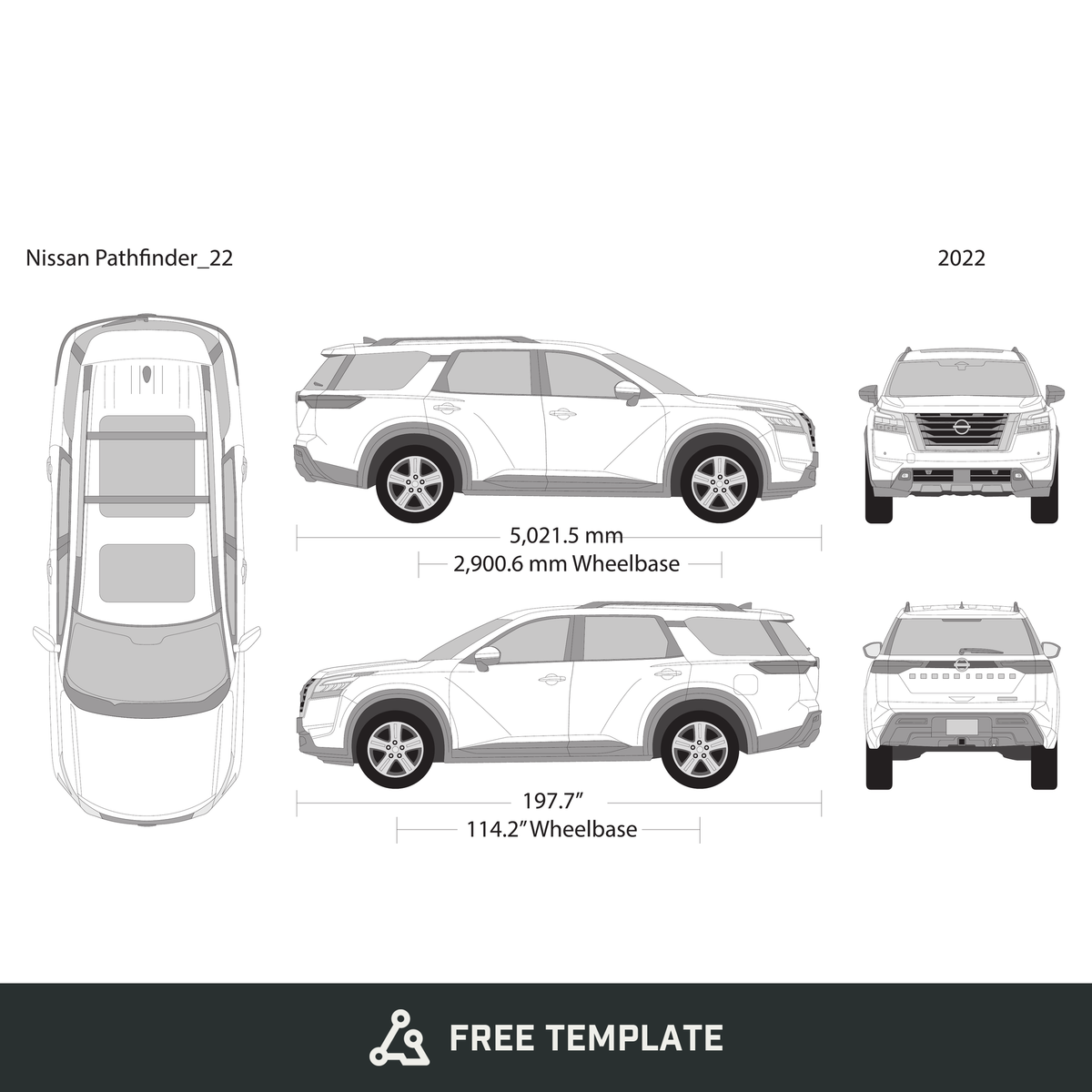 2022 Nissan Pathfinder free vector vehicle wrap template - GravBase