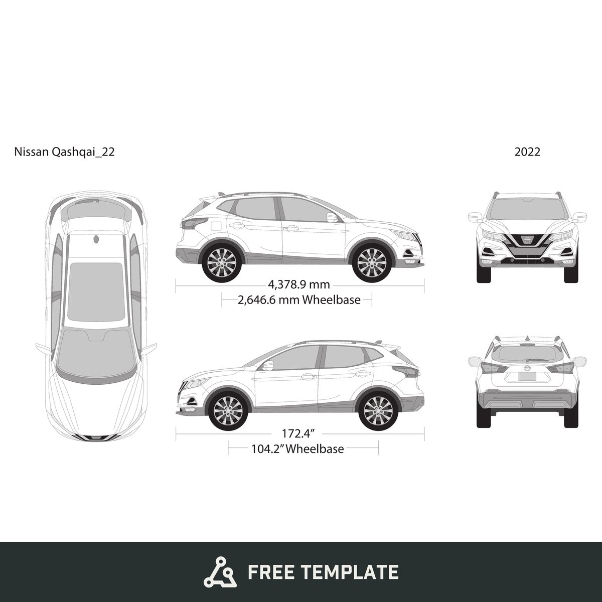 2022 Nissan Qashqai free vector vehicle wrap template - GravBase