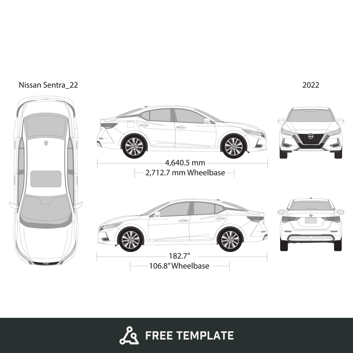 2022 Nissan Sentra free vector vehicle wrap template - GravBase