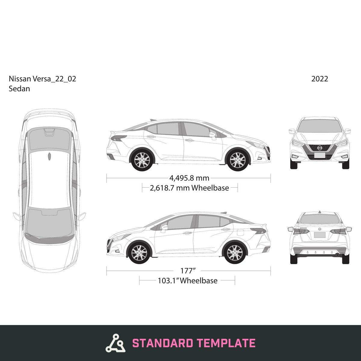 2022 Nissan Versa Sedan vector wrap template, Design-Ready PDF - GravBase